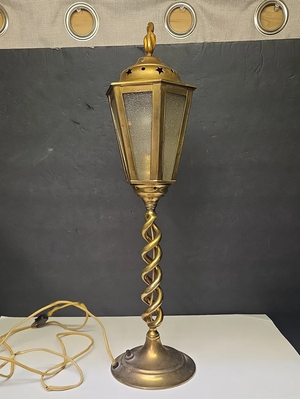 Vintage Arts & Crafts Barley Twist Brass Lantern,